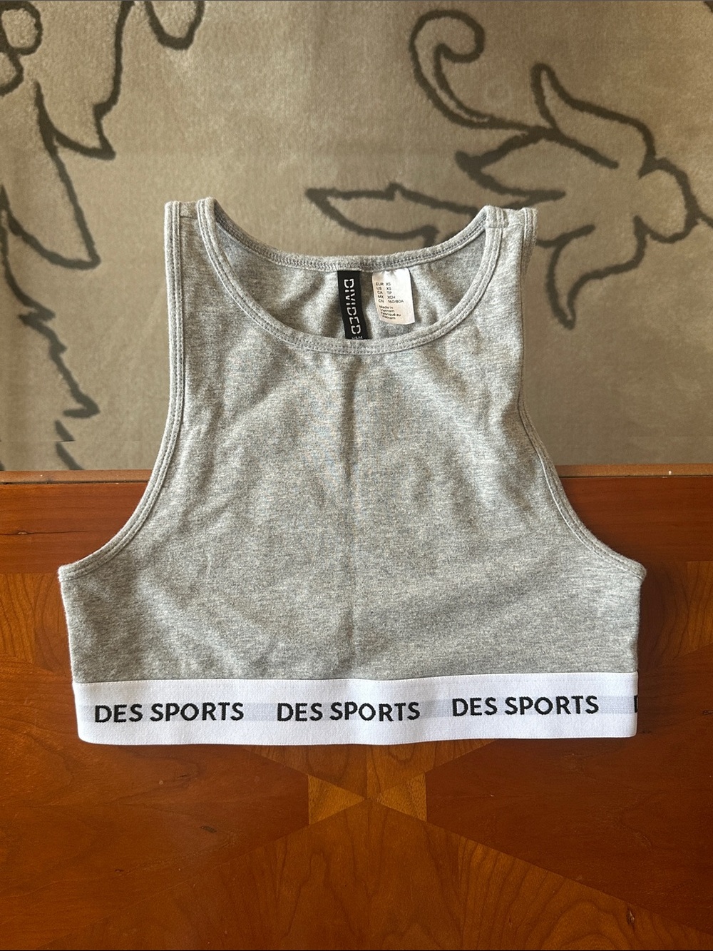 Gray Cropped Sports Bra with Branded Elastic